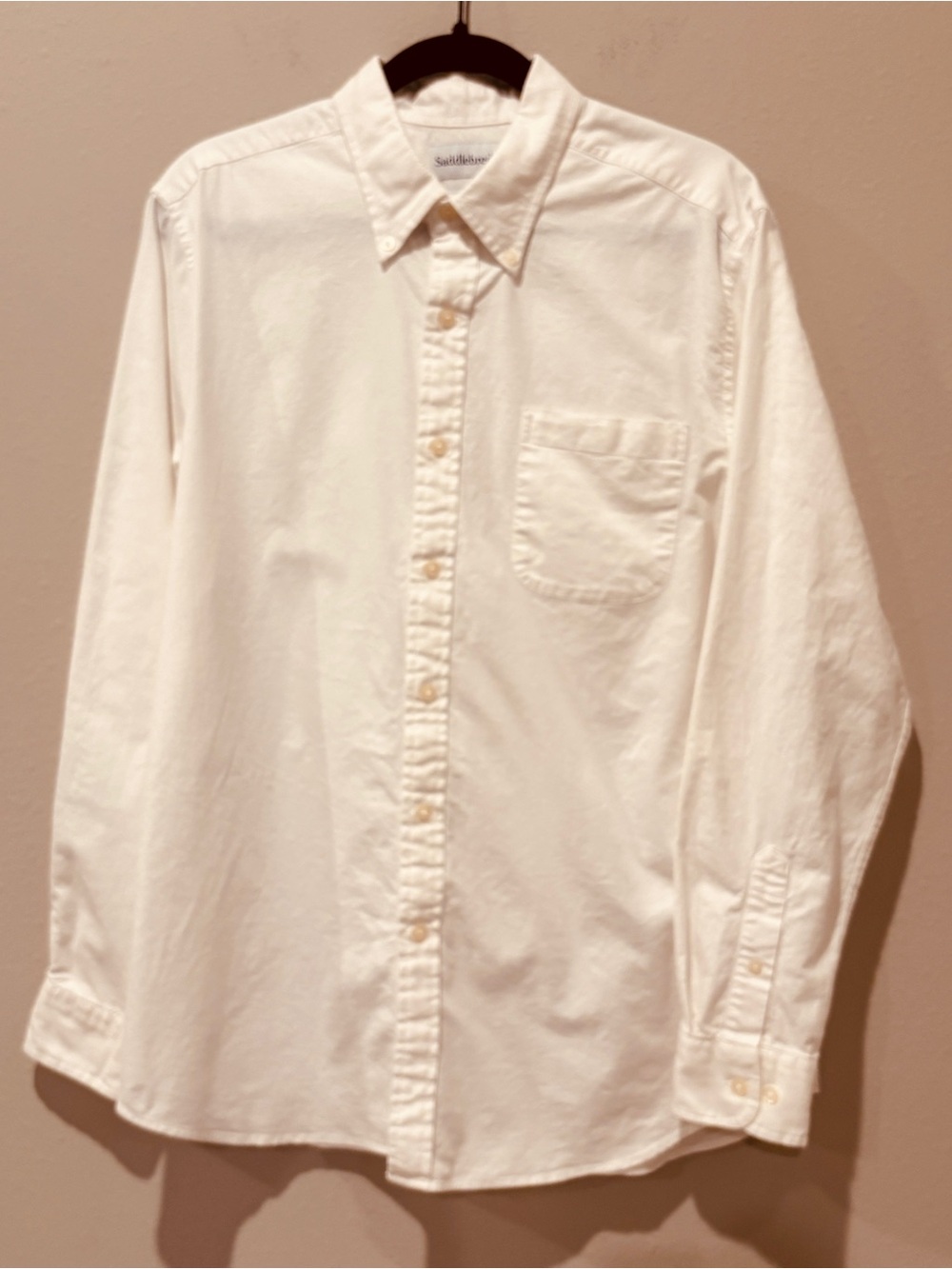 Saddlebred Off-White Long Sleeve Button-Down Shirt Cotton Casual Office Classic